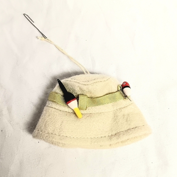 Felt Fishing Hat Christmas Ornament bobber lures 3.5" Sports Classic Father Dad - Picture 1 of 5